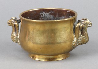 A 18th Century Chinese censer bearing a Xuande reign mark with twin serpent handles and 6 character mark to base (polished) 15cm 