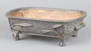 A 19th Century Japanese bronze rectangular jardiniere decorated with bamboo 23cm 