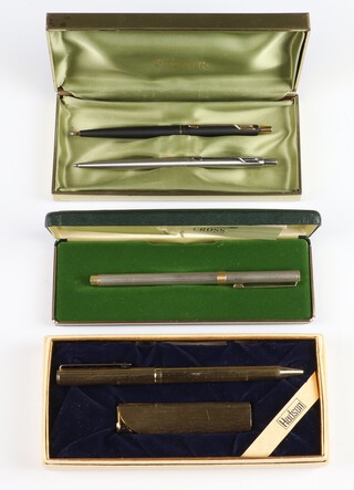 A gilt Hadson ballpoint pen and lighter together with 3 ballpoint pens