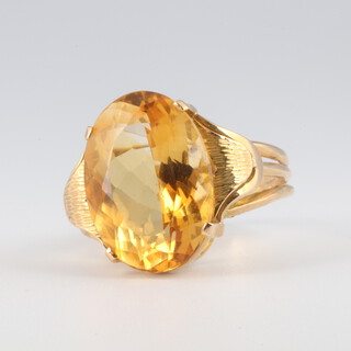 A yellow gold testing as 22ct citrine ring 8.1 grams, size Q 1/2 