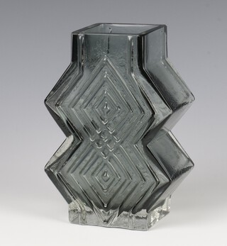 Geoffrey Baxter (British 1922-1995) for Whitefriars a grey glass "Double Diamond" vase, pattern no: 9759, 15cm 