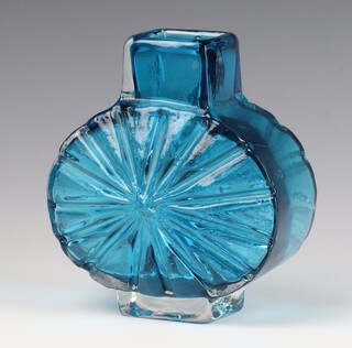 Geoffrey Baxter (British 1922-1995) for  Whitefriars a kingfisher blue glass "Sunburst" vase, pattern no: 9676, 15cm 