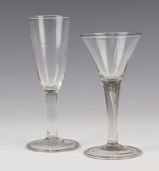 A 19th Century cordial glass with air twist stem 15cm and a ditto tapered wine glass 16cm 