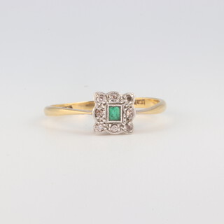 An Edwardian 18ct yellow gold emerald and diamond ring 2.2 grams, size Q 