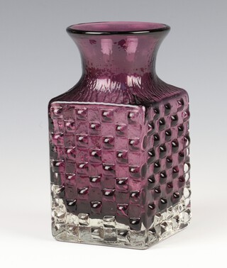 Geoffrey Baxter (British 1922-1995), a Whitefriars aubergine purple glass "Chess" vase, pattern no: 9817, 14cm 