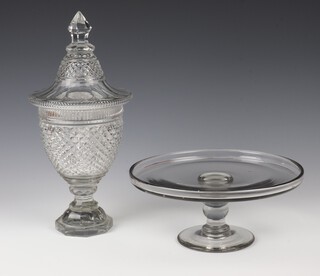 A 19th Century circular tazza 23cm together with a 19th Century hobnail cut baluster vase and cover 29cm 