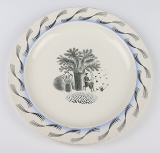 A Wedgwood Eric Ravilious garden plate with blue and black decoration, numbered 42770 IE 25cm 