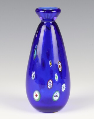 A Murano style dark blue glass oviform vase decorated millefiori roundels 15cm 