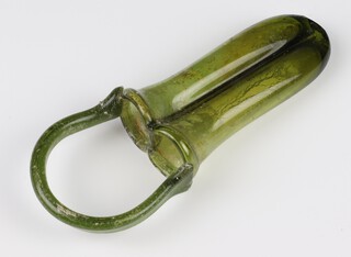 A Roman green glass double Balsanarium with simple round handle 15.5cm 