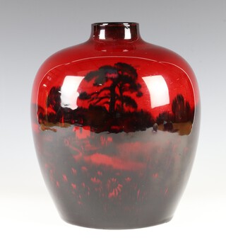 A Doulton flambe vase decorated with a woodland scene numbered 71773/28 26cm 