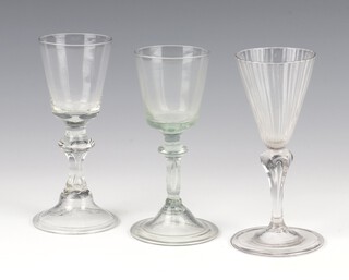 A Georgian cordial glass with tapered bowl 13cm, 2 others 