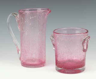 A French Art Glass pink wine cooler together with a ditto water jug, both by Raphael Farinelli 