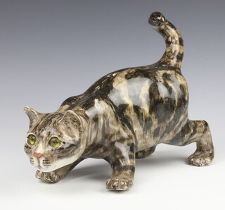 A Jenny Winstanley ceramic figure of a  cat with glass eyes no.8, 24cm 