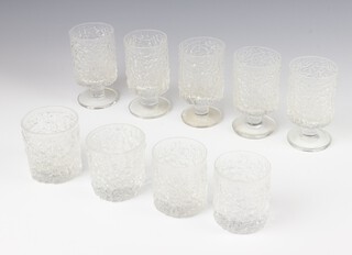 Four Whitefriars clear glass "Glacier" tumblers  pattern no: M32 and 5 Whitefriars clear glass "Everest" wine glasses,  pattern no: M155