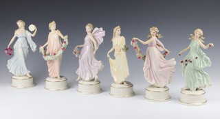 A set of 6 Wedgwood for Compton & Woodhouse Dancing Hours figurines - CW235 (A/F), CW236, CW237, CW290, CW291 and CW292, all numbered 676 of 7500 25cm 