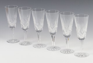 Six Waterford Crystal Lismore design champagne flutes 