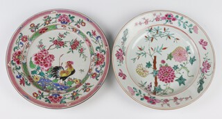 Two 18th Century Chinese Export famille rose plates, 1 decorated with flowers, 1 with birds and flowers 12cm 