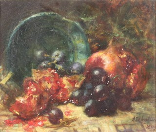 A 19th Century oil on canvas, still life study of fruit,  indistinctly signed and dated 1895 (inscribed en verso) 24cm x 29cm 