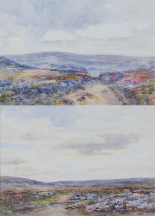 Edwardian watercolours, a pair  unsigned, Moorland scenes 17cm x 25cm 