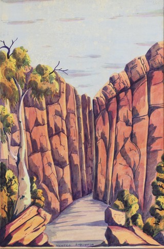 **Wenton Rubuntja (1926-2005), "Aboriginal" watercolour "A High Sided Canyon" signed, 52cm x 35cm **Please Note - Artist's Resale Rights may be payable on this lot