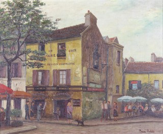 Rene Dulieu (French 1903-1992), oil on canvas, a Montmartre street scene with figures, signed, 43cm x 53cm 