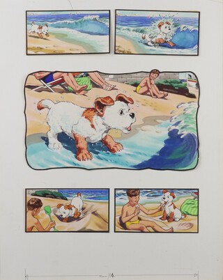 Comic illustrations "Jack and Jill Weekly" 1982 and 1983, comic book layouts in watercolour, five framed as one and five unframed