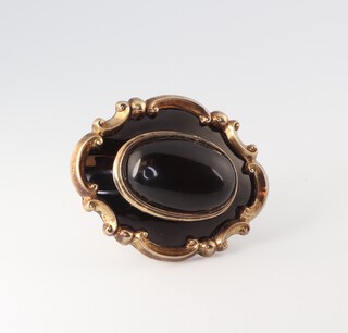 A Victorian gilt and black enamelled memoriam brooch 45mm 