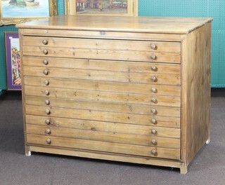 A 19th Century pine plan chest fitted 6 long narrow drawers with turned handles 108cm h x 138cm w x 81cm d 