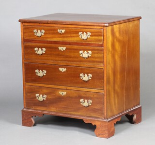 A 19th Century mahogany and pine lined chest of four long drawers with brass swan neck drop handles, raised on bracket feet 81cm h x 75cm w x 52cm d 