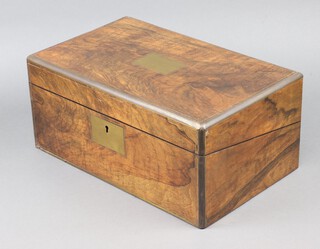 A Victorian walnut and brass banded writing slope, fitted 2 inkwells, 17cm x 40cm x 25cm 