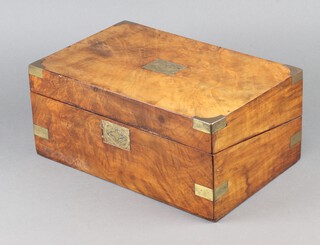 A Victorian walnut and brass banded writing slope with hinged lid 15cm h x 34cm w x 22cm d 