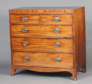 A 19th Century crossdbanded and inlaid satinwood stringing mahogany chest of 2 short and 3 long drawers, raised on bracket feet 100cm x 102cm h x 53cm d 