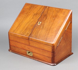 A Victorian mahogany wedge shaped stationery box with stepped interior, the base fitted a drawer, 28cm h x 38cm w x 20cm d 