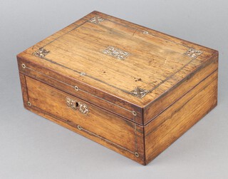 A Victorian rosewood and inlaid mother of pearl trinket box, the hinged  lid marked Matilda 12cm h x 30cm w x 23cm d 