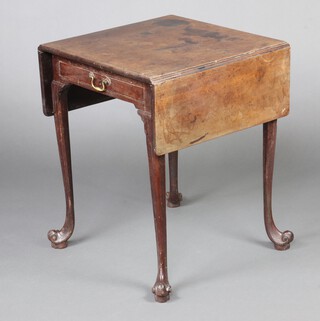 A Georgian mahogany sofa table fitted a frieze drawer, raised on club supports, claw feet 69cm h x 55cm w x 55cm d 