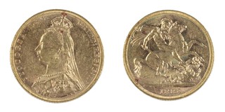 United Kingdom, Victoria 1888 gold Sovereign, 22mm, 8.0g. Minted in Melbourne. Obv: Young head of Victoria, left / Rev: Crowned shield of arms, within wreath, small M below. S.3857B 