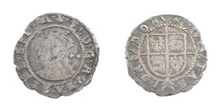 United Kingdom, Elizabeth I, 1558-1603, silver Half Groat, 17mm, 1.0g. Obv: Crowned bust of Elizabeth facing left, two pellets behind head / Rev: Quartered shield of arms over cross fourche. S.2579, F