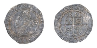 United Kingdom, Elizabeth I, 1561 silver Threepence (third issue), 19mm, 1.5g. Obv: Crowned bust left, rose behind head / Rev: Square shield of arms on long cross fourche. Mint mark Pheon. S.2564, VF. 