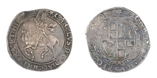 United Kingdom, Charles I, 1625-1649, silver Halfcrown, 34mm, 14.9g. Obv: Charles on horseback, left, with sword raised in right hand, star above / Rev: Oval garnished shield of arms. S.2779, F. 