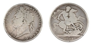 United Kingdom, George IV, 1821, Silver, 38, Crown, Obv: Laureate profile of George, left / Rev: St George on horseback slaying the dragon. S.3805, VG. 