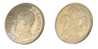 United Kingdom, Edward VIII, 1936 silver model Crown, 39mm. Obv: Uncrowned bust of Edward, left / Rev: St. George on horseback slaying the dragon right. 