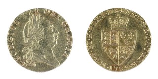 United Kingdom, George III 1789 gold Guinea, 25mm, 8.5g. Obv: Laureate head of George, right / Rev: Spade-shaped, crowned shield of arms. S.3729. 
