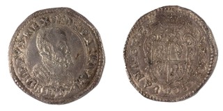 Spanish Italian State (Milan), Philip I, undated (1556) silver Ducaton, 42mm, 32.0g. Very coarsely cut, edge unfinished. Obv: Bust of Philip I in thin collar, right / Rev: Crowned coat of arms. VF
