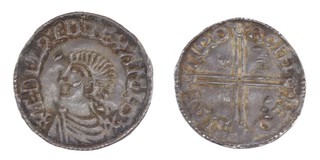 Anglo-Saxon England, Aethelred II, Rochester mint, Edsige (moneyer), 978-1016, silver Penny, 19mm, 1.6g. Obv: Radiate portrait of Aethelred / Rev: Long cross. S.1152 