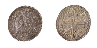 Anglo-Saxon England, Aethelred II, Exeter mint, Dunstan (moneyer), 978-1016, silver Penny, 19mm, 1.5g. Obv: Radiate portrait of Aethelred / Rev: Long cross. S.1152 	