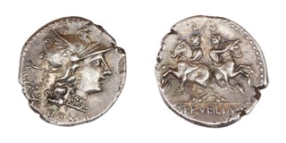 Roman Republic, C. Servilius, 136 BC, silver Denarius, 19mm,mm, Obv: Helmeted head of Roma right, wreath behind / Rev: The Dioscuri galloping to left and right, each holding a spear. S.116, EF. 