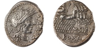 Roman Republic, Q. Curtius and M. Junius Silanus, 116/115 BC, silver Denarius, 20mm, Obv: Helmeted head of Roma / Rev: Jupiter in quadriga holding thunderbolt and sceptre, lituus above. S.162, EF. 