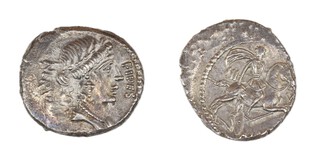 Roman Republic, A. Licinius Nerva, 47 BC, silver Denarius, 18mm, Obv: Laureate bust of Fides, right / Rev: One armed horseman galloping right dragging captive by the hair. S.430, VF. 