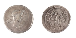 Roman Republic, Julius Caesar, Rome 44 BC, silver Denarius, 19mm, Obv: Wreathed head of Caesar, right / Rev: Venus, standing left, holding Victory and sceptre with star at base. S.1408, F. 