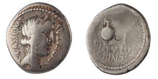 Roman Republic, G. Cassius Longinus (one of Caesar's assassins), 42 BC, silver Denarius, 19mm, Obv: Veiled and draped bust of Liberty / Rev: Jug and lituus. S.1447, VG.